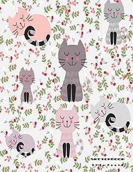 Sketchbook: Cute Cats in The Cherry Blossom Garden Sketchbook for Girls: 110 Pages of 8.5"x 11" Blank Paper for Drawing, Doodling or Sketching (Sketchbooks For Kids)