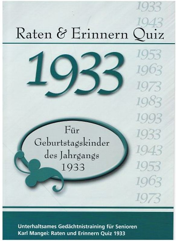 Raten und Erinnern Quiz 1933