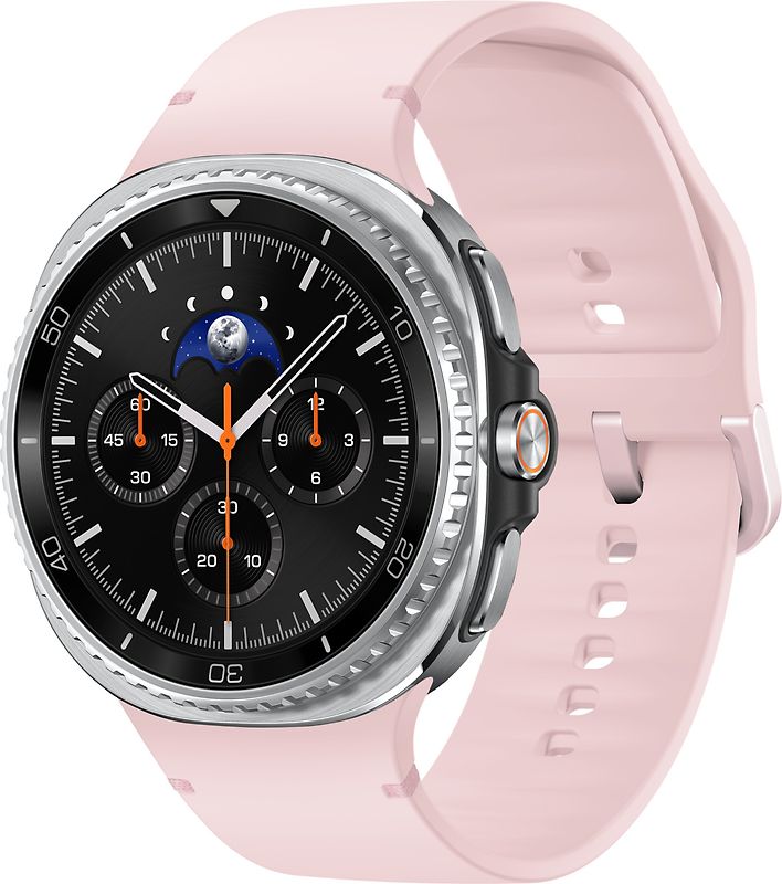 Samsung Galaxy Watch8 Classic 46 mm Boîtier aluminium noir sur Sport en silicone M/L rose [Wi-Fi + 4G]