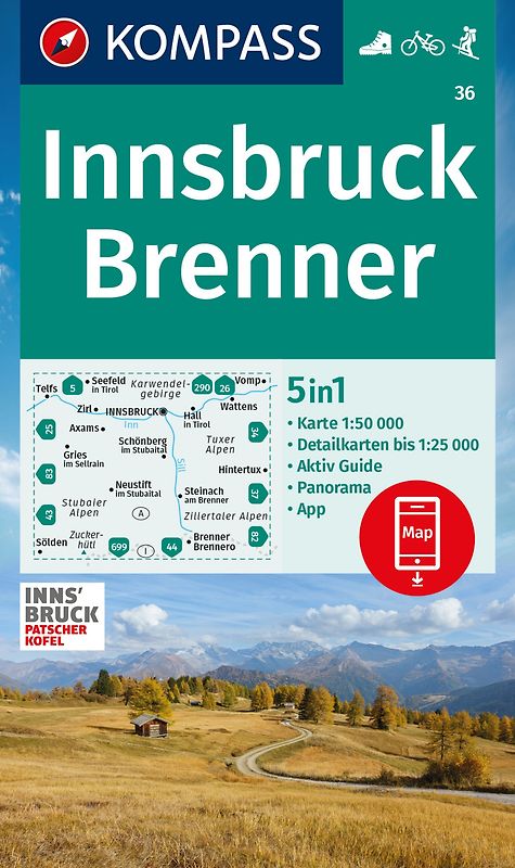 KOMPASS Wanderkarte 36 Innsbruck, Brenner 1:50.000
