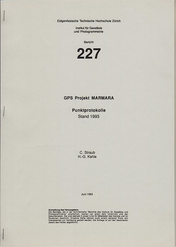 GPS Projekt MARMARA. Punktprotokolle