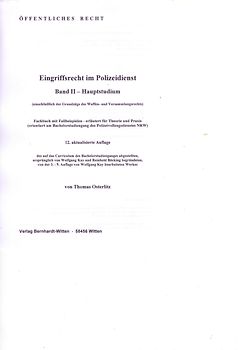 Eingriffsrecht im Polizeidienst, Band II, Hauptstudium