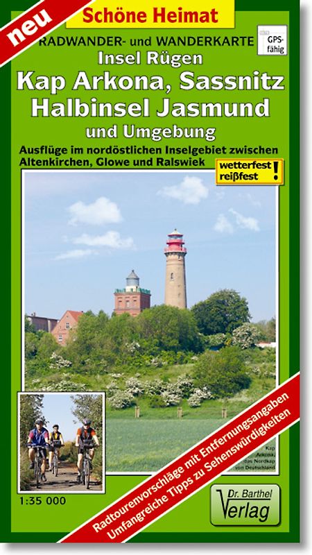 Radwander- und Wanderkarte Insel Rügen, Kap Arkona, Sassnitz, Halbinsel Jasmund und Umgebung