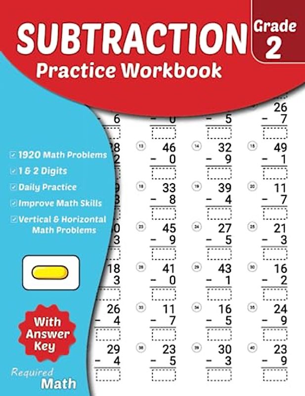 Required Math - Subtraction Practice Workbook Grade 2: Educational Mathematics Worksheets for Daily Practice with Answer Key, Ages 7 to 8, Single & Double Digits, 1920 Math Problems