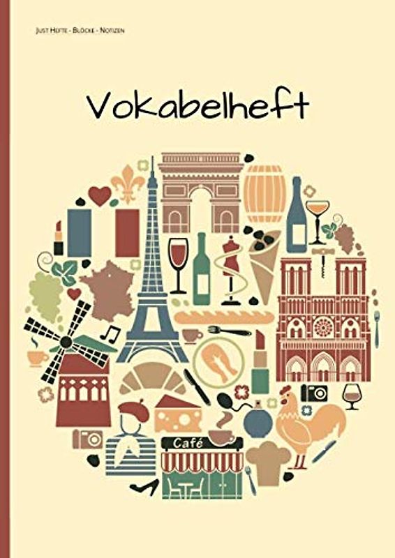Hefte - Blöcke - Notizen Vokabelheft: Vokabelheft DIN A4, 50 Seiten, Soft Cover, Inhaltsverzeichnis, 2 Spalten, Erfolgs-Tracker, Universal Schulheft Europa Design