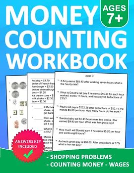 Counting Money Workbook For Kids 7+ Ages Shopping Problems,Counting Money,and Wages Exercises With Answers: Counting Money Practice Book For Grade 2nd, 3rd Grade And 4th Grade with More 500 Exercises