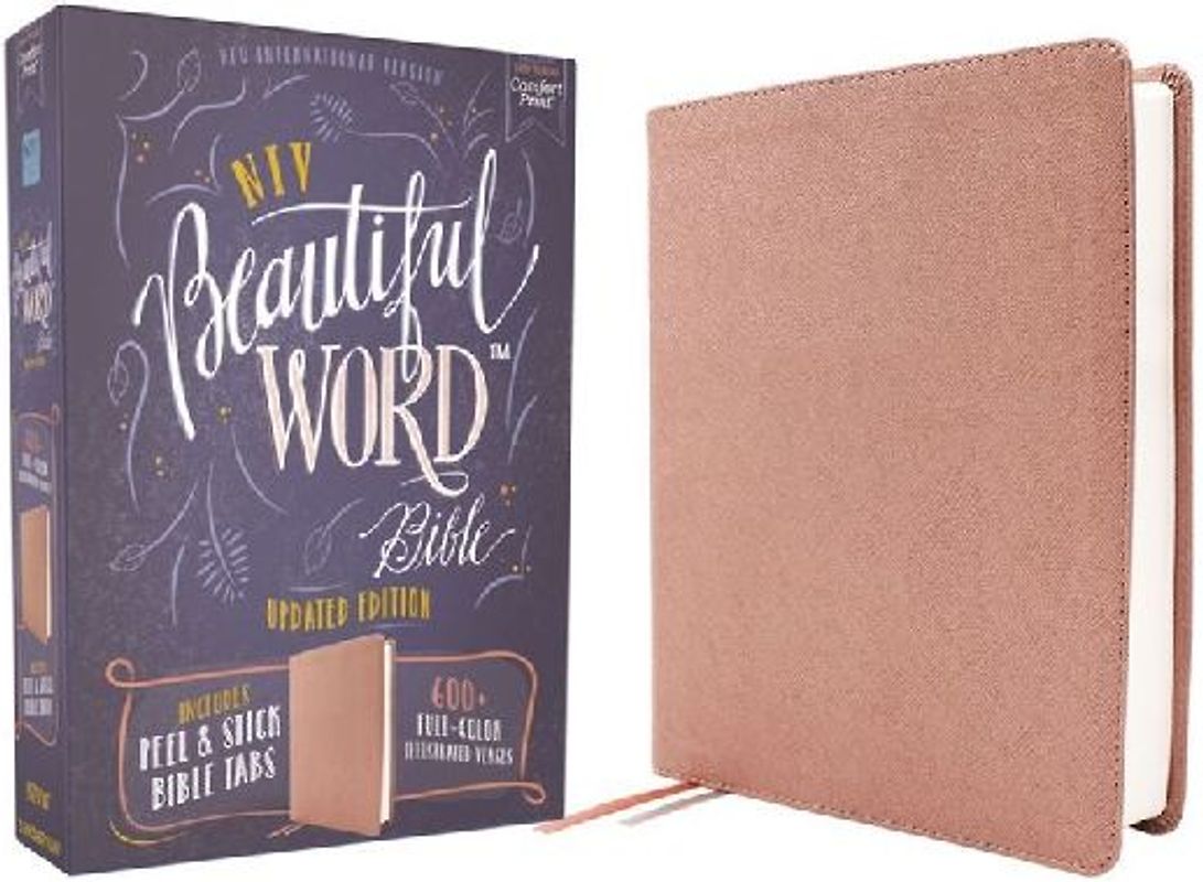 Niv, Beautiful Word Bible, Updated Edition, Peel/Stick Bible Tabs, Leathersoft, Pink, Red Letter, Comfort Print