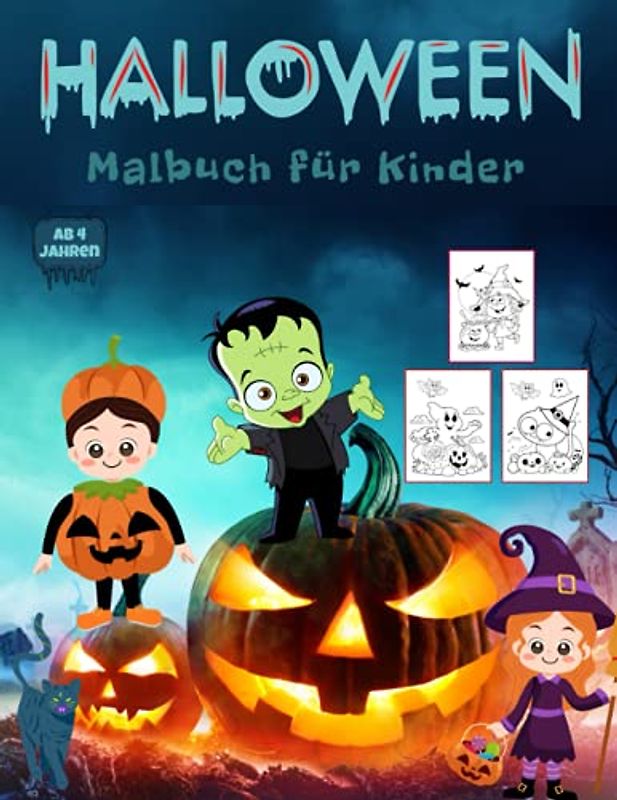 Halloween Malbuch für Kinder ab 4 Jahren: Ausmalbuch für Mädchen und Jungen ab 4-8 Jahren mit 50 Halloween Malvorlagen, Ausmalbildern von Geist, Hexe, Vampir, Kürbis & mehr (einseitig bedruckt).