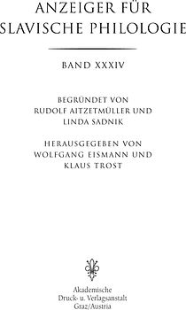 Anzeiger für Slavische Philologie / Anzeiger für Slavische Philologie
