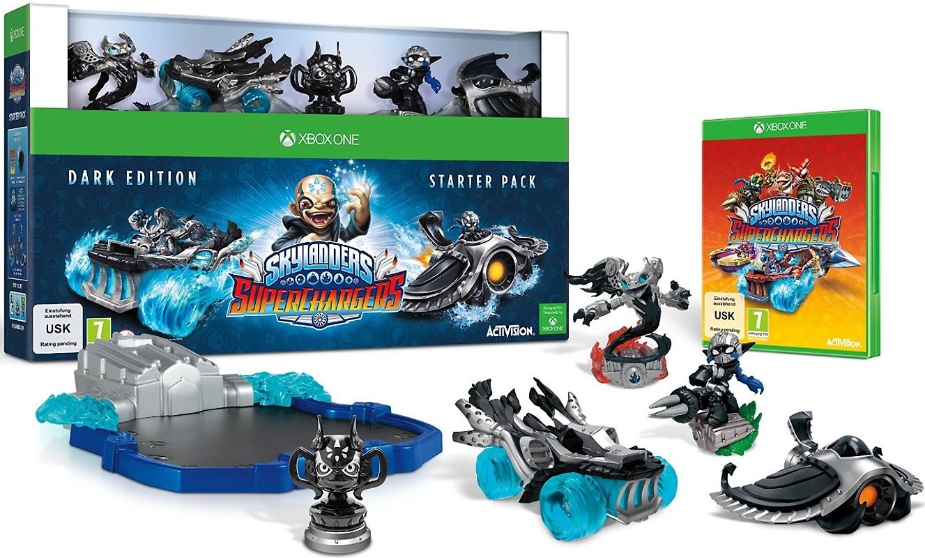 Skylanders SuperChargers Racing: Starter Pack [Dark Edition inkl. 2 Figuren, 2 Fahrzeug. Portal, Kaos Trophäe, Poster] Xbox One
