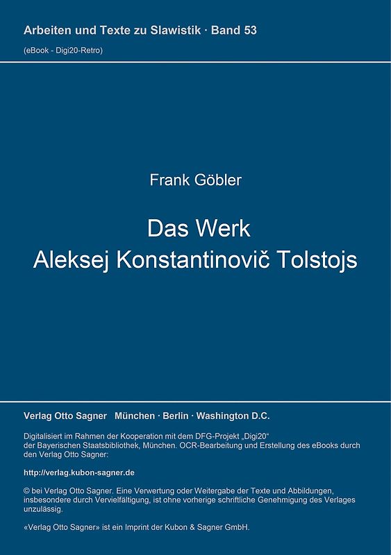 Das Werk Aleksej Konstantinovič Tolstoj