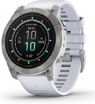 Garmin Epix Pro (Gen 2) 51 mm blanc pierre/titane avec bracelet en silicone blanc [Wi-Fi, Sapphire Edition]