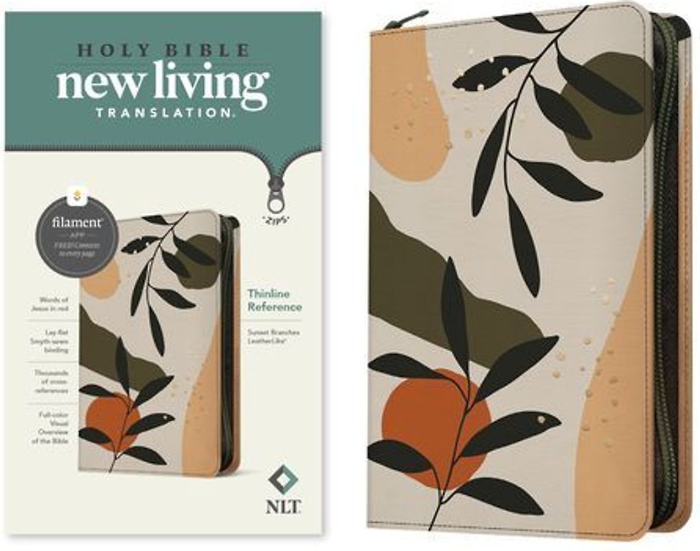 NLT Thinline Reference Zipper Bible, Filament Enabled (Leatherlike, Sunset Branches, Red Letter)