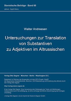 Untersuchungen zur Translation von Substantiven zu Adjektiven im Altrussischen