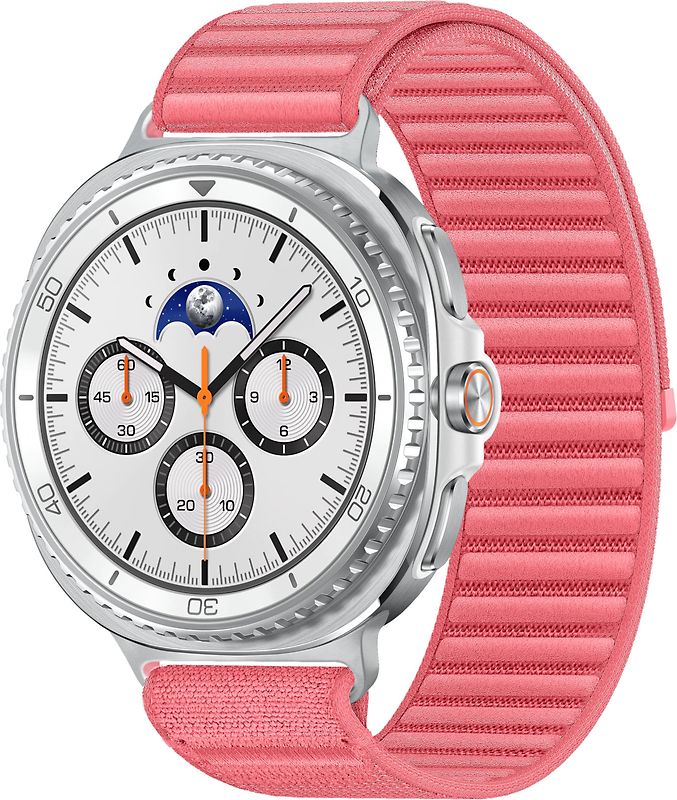 Samsung Galaxy Watch8 Classic 46 mm Boîtier aluminium blanc sur Confort M/L corail [Wi-Fi]