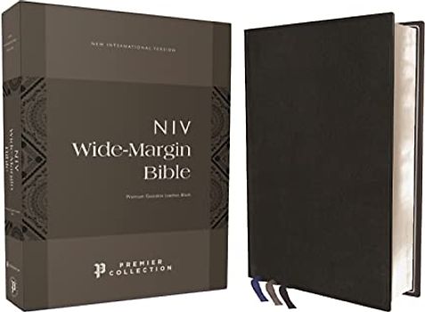 Niv, Wide Margin Bible (a Bible That Welcomes Note-Taking), Premium Goatskin Leather, Black, Premier Collection, Red Letter, Art Gilded Edges, Comfort Print