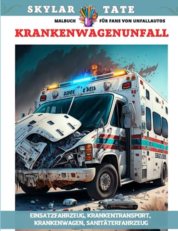 Krankenwagenunfall – Malbuch für Fans von Unfallautos – Einsatzfahrzeug, Krankentransport, Krankenwagen, Sanitäterfahrzeug
