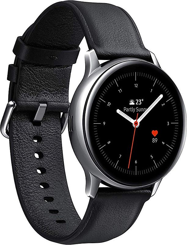 Samsung Galaxy Watch Active2 40 mm Boîtier acier inoxydable argent Bracelet cuir noir [Wi-Fi + 4G]