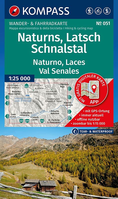 KOMPASS Wanderkarte 051 Naturns, Latsch, Schnalstal / Naturno, Laces, Val Senales 1:25.000