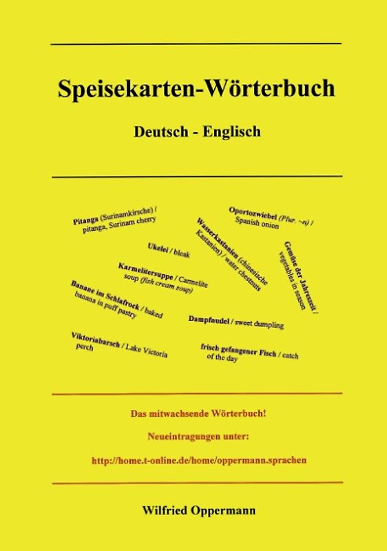 Speisekarten Wörterbuch Deutsch / Englisch