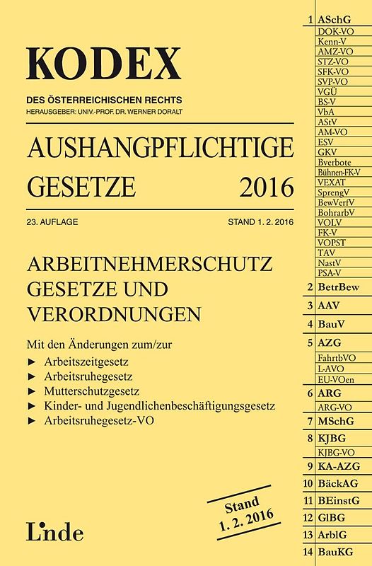 KODEX Aushangpflichtige Gesetze 2016