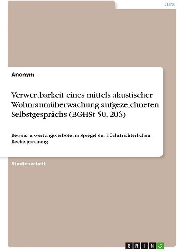 Verwertbarkeit eines mittels akustischer Wohnraumüberwachung aufgezeichneten Selbstgesprächs (BGHSt 50, 206)