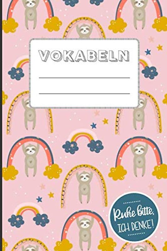 Fremdsprachen lernen | Vokabeln: 120 Seiten DIN A5, 2 Spalten und Teilungslinie, Vokabelheft für Sprachen | Englisch, Französisch, Spanisch, Latein | Faultier rosa