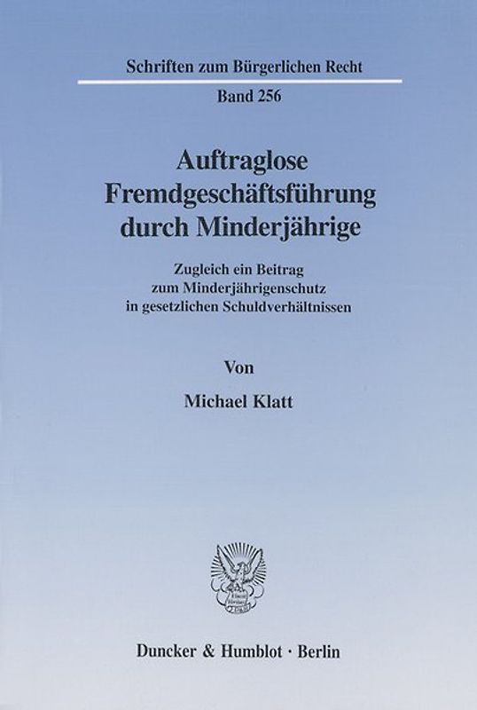Auftraglose Fremdgeschäftsführung durch Minderjährige.