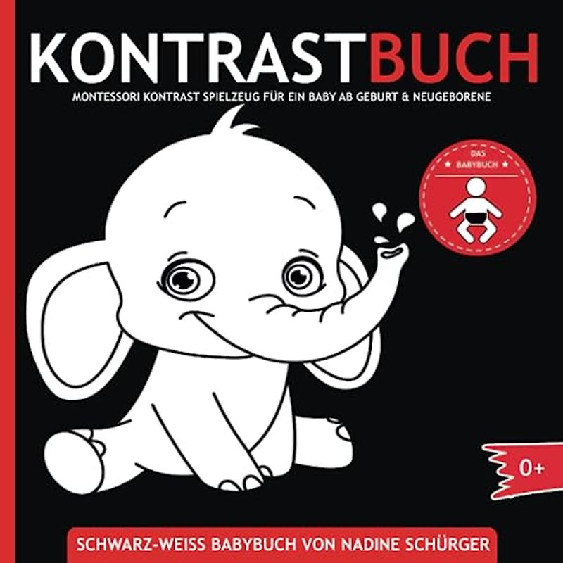 Kontrastbuch für Babys - Montessori-Buch - visuelle Förderung von Babys Babybuch ab 0 Monaten mit schwarz-weiß Kontrastkarten für Neugeborene Geburt