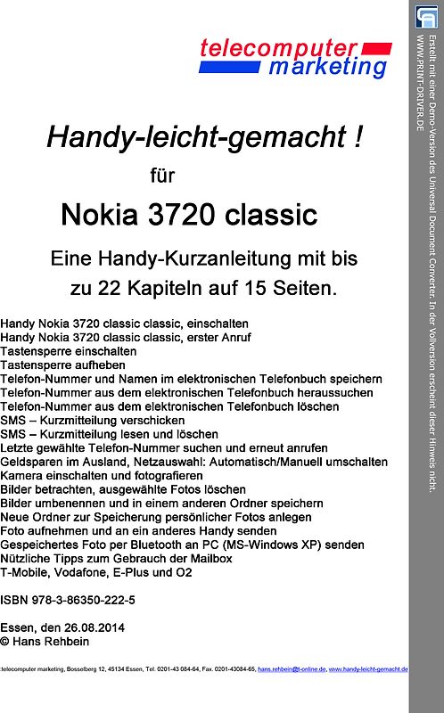 Nokia 3720 classic-leicht-gemacht. Handy-leicht-gemacht für Nokia 3720 classic