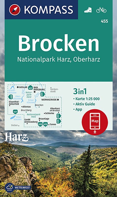 KOMPASS Wanderkarte Brocken, Nationalpark Harz, Oberharz 1:25T