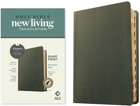 NLT Personal Size Giant Print Bible, Filament Enabled (Genuine Leather, Olive Green, Indexed, Red Letter)