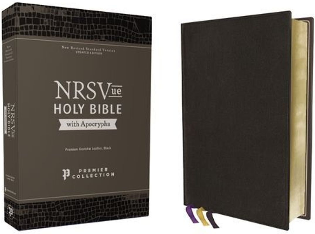 Nrsvue, Holy Bible with Apocrypha, Premium Goatskin Leather, Black, Premier Collection, Art Gilded Edges, Comfort Print