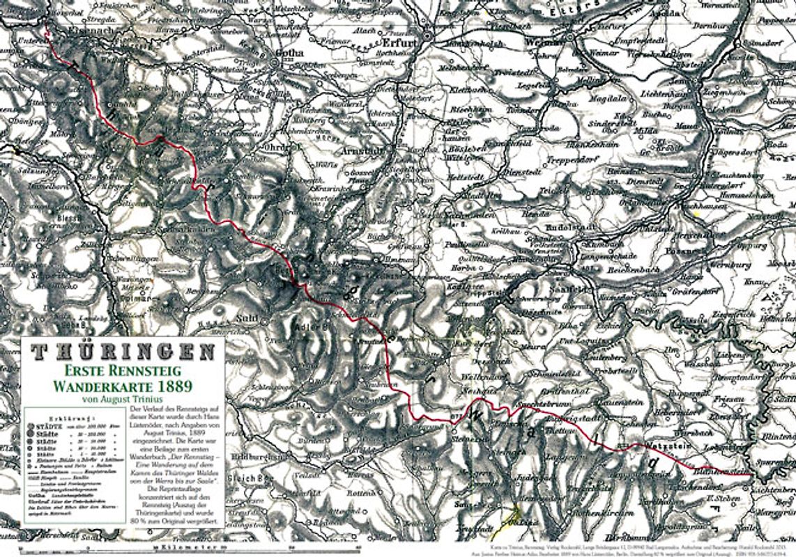 Erste Rennsteig Wanderkarte von 1889 (A3 auf A  5 gefaltet)
