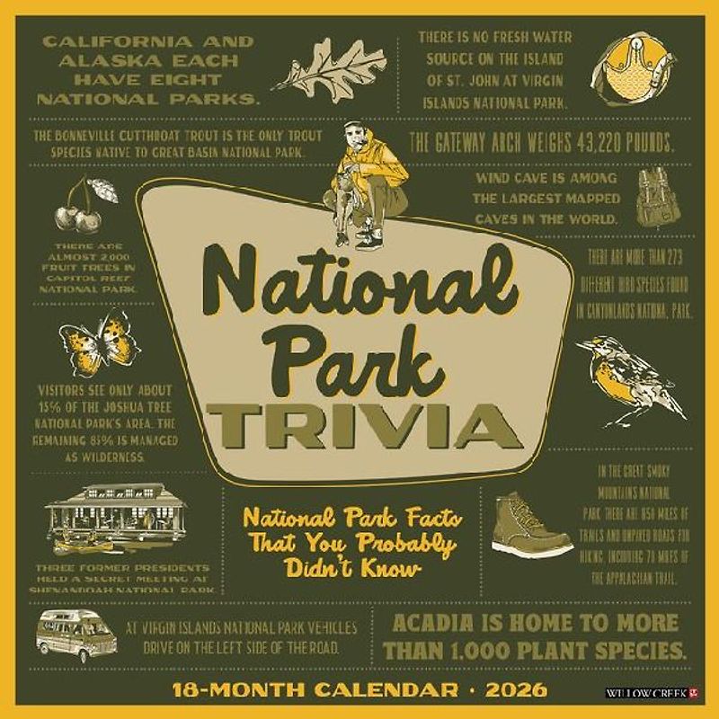 National Park Trivia 2026 12 X 12 Wall Calendar