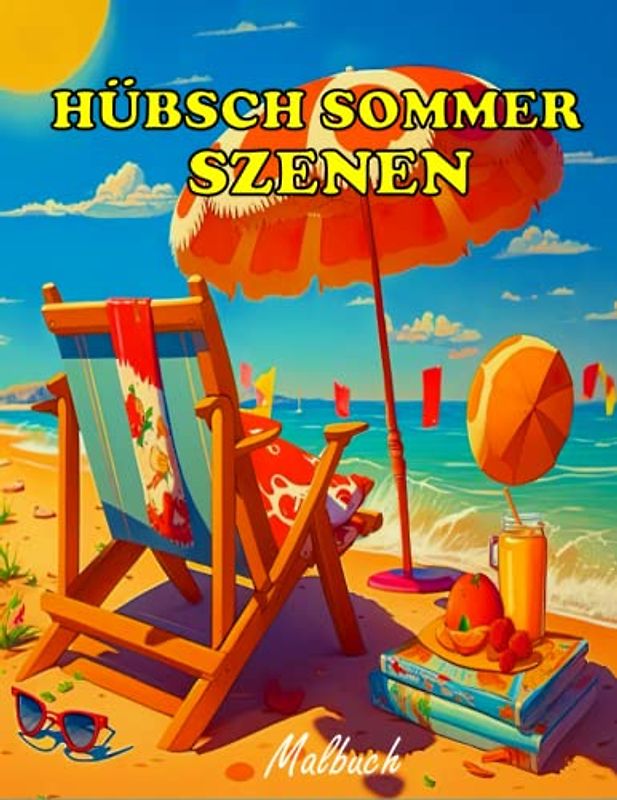 Hübsche Sommer szenen Malbuch: Malbuch für Erwachsene mit einfachen Bildern und Illustrationen im niedlichen Stil über Sommeraktivitäten, Entspannung, Strand, Camping, Obst, Eiscreme und vieles mehr
