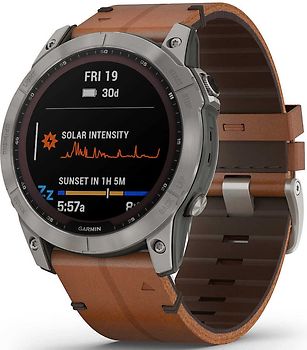 Garmin Fenix 7X 51 mm titan avec bracelet en cuir marron [Wi-Fi, Sapphire Solar Edition]
