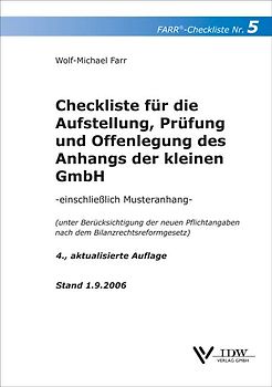 Checkliste für die Aufstellung, Prüfung und Offenlegung des Anhangs der kleinen GmbH