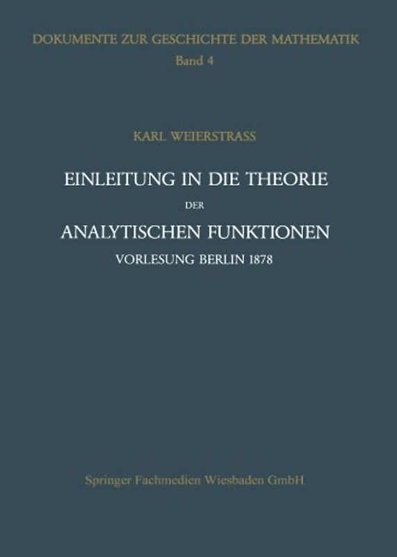 Einleitung in die Theorie der analytischen Funktionen