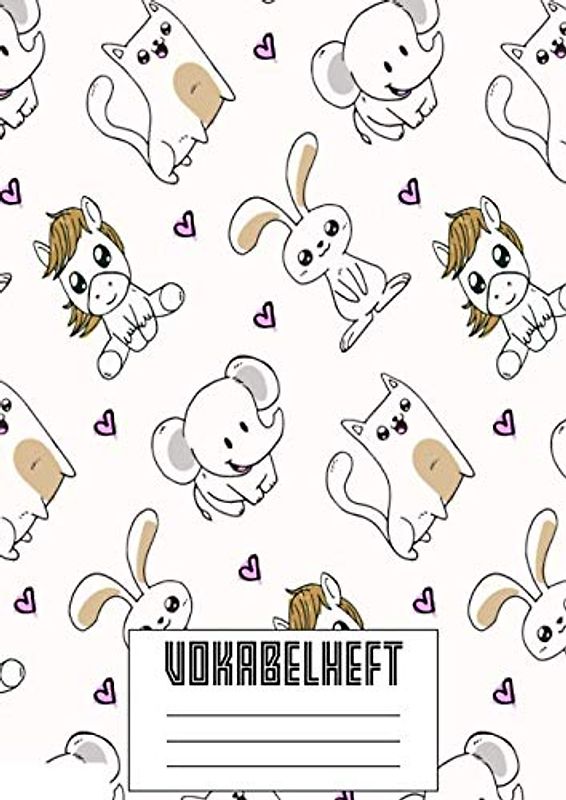 Vokabelheft: 3 Spalten A4 I XXL Edition "Niedliche Tiere" I 120 Seiten Vokabeltraining MIT LERNKONTROLLE I Für Fremdsprachen wie Französisch, ... I Für Grundschule, Ober- und Mittelstufe