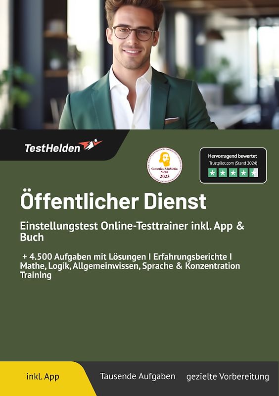 Öffentlicher Dienst: Einstellungstest Online-Testtrainer inkl. App & Buch | + 4.500 Aufgaben mit Lösungen I Erfahrungsberichte I Mathe, Logik, Allgemeinwissen, Sprache & Konzentration Training