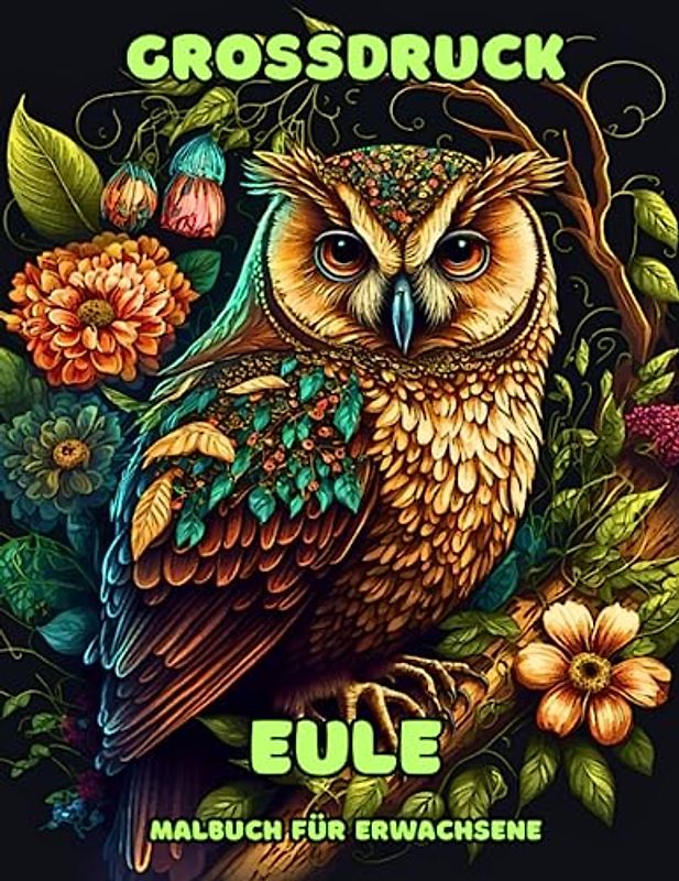 Eule Malbuch für Erwachsene: 50 tolle, großgedruckte Eulen-Ausmalbilder zur Entspannung und zum Stressabbau