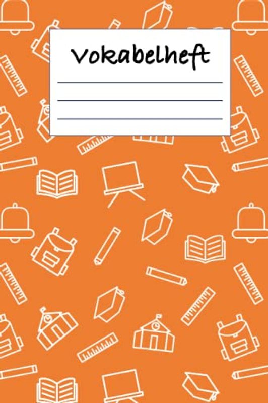 Vokabelheft: Liniertes Heft mit 2 Spalten zum Vokabeln lernen für Fremdsprachen (orange)