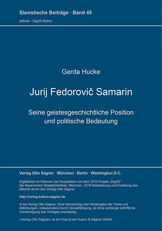 Jurij Fedorovič Samarin. Seine geistesgeschichtliche Position und politische Bedeutung
