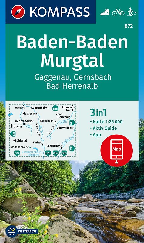 KOMPASS Wanderkarte 872 Baden-Baden, Murgtal, Gaggenau, Gernsbach, Bad Herrenalb 1:25.000