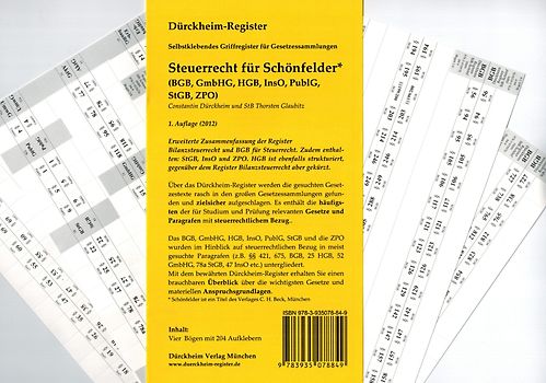SteuerRecht im Schönfelder: BGB, GmbHG, HGB, InsO, PublG, StGB, ZPO, Griffregister Nr 849 (2012/2013). 204 Selbstklebende und bedruckte Griffregister für das Zivilrecht z.B. die Sammlung Schönfelder