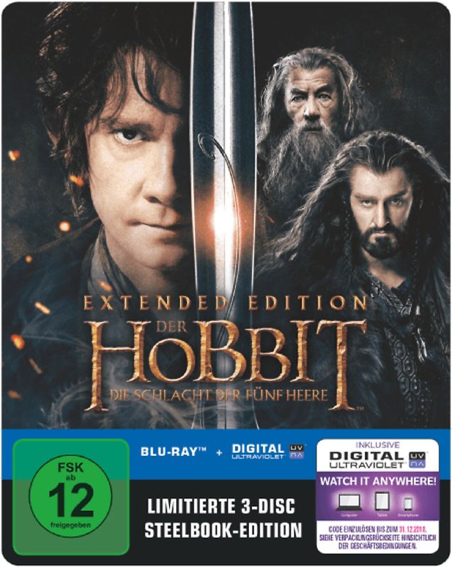 Der Hobbit: Die Schlacht der fünf Heere [Extended Edition, Limitierte 3-Discs Steelbook Edition] Blu-ray Disc