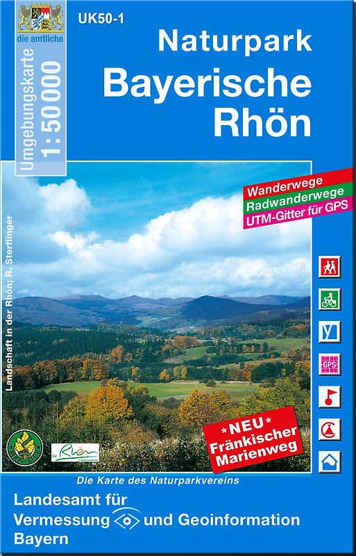 UK50-1 Naturpark Bayerische Rhön. Bad Kissingen, Bad Neustadt a.d.Saale, Hammelburg, Meiningen, Mellrichstadt, Bad Brückenau, Bischofsheim a.d.Rhön, Münnerstadt, Gersfeld (Rhön), Fladungen, Ostheim v.d.Rhön