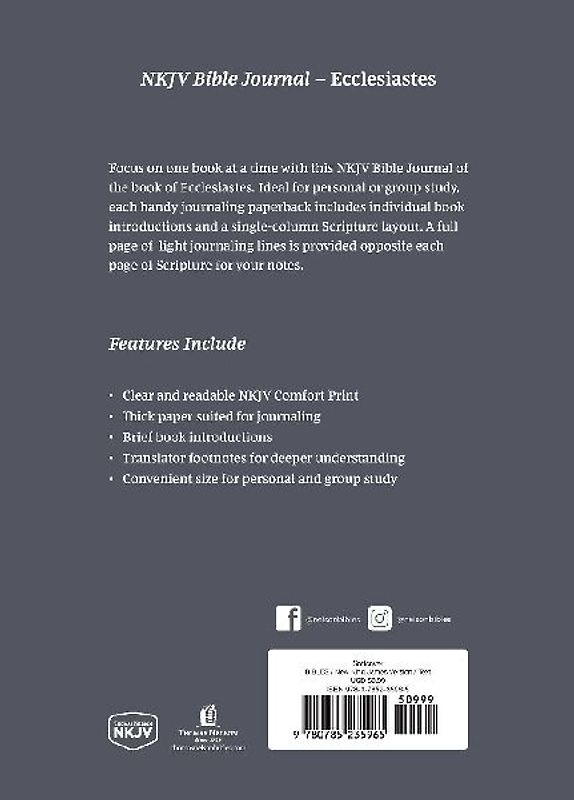 NKJV Bible Journal - Ecclesiastes, Paperback, Comfort Print | Softcover | Gray