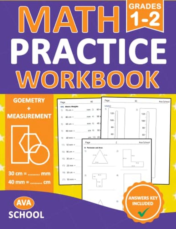 Geometry & Measurement Math Practice Workbook For Grades 1-2: Area and Perimeter | Metric Weight and Temperature Conversion | For Kids Ages 6-8 - With ... | Geometry & Measurement Practice Worksheets